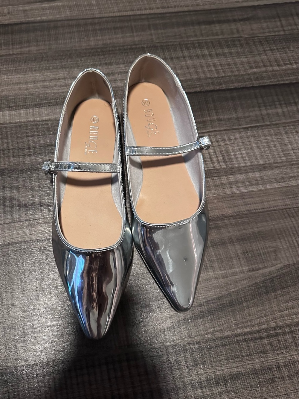 Metallic Silver Mary Jane Pointed Toe Flats
